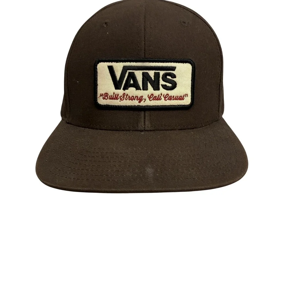 Vans Hat Cap Snap Back One Size Brown Twill Patch Built Strong Cali‎ Casual Mens